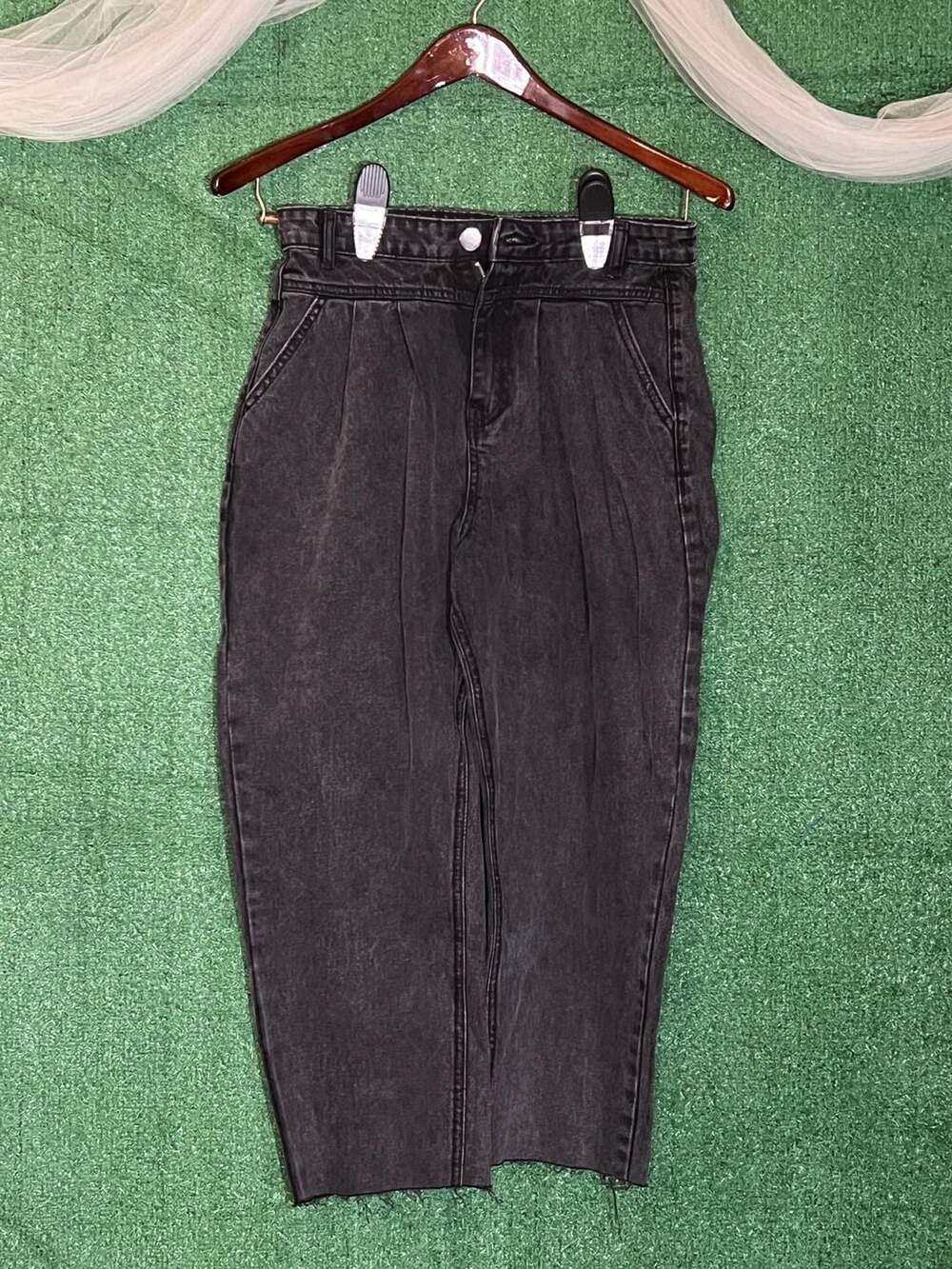 Nasty Gal Collection Black Acid Wash Pleated High Rise Jeans US 6
